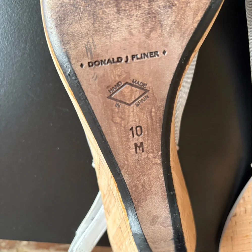 Donald J. Pliner Silver Metal Mesh Natural Cork Slingback Sandals Size 10